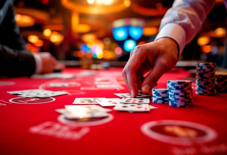 Live baccarat table stream with dealer and player cards visible